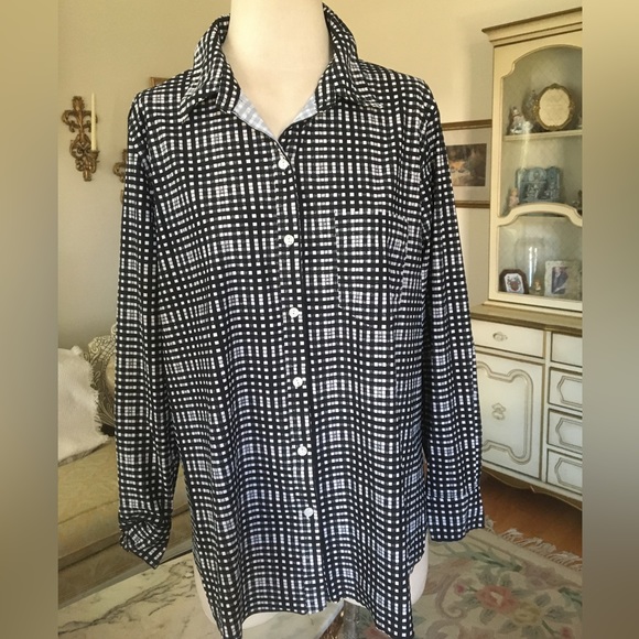 LYSSE NWOT black white check long sleeve top size XL
